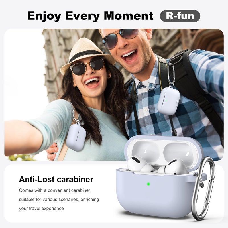 R-fun for AirPods Pro 2nd/1st Generation Case with Cleaner Kit,Soft Silicone Protective Case Cover for Apple AirPod Pro 2/1 for Women Men,AirPods Pro Case Accessories with Keychain,Light Grey - Image 2
